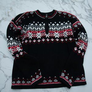 Hanna Andersson Nordic Geometric Quarter Zip Holiday Unisex Sweater Black Red 10